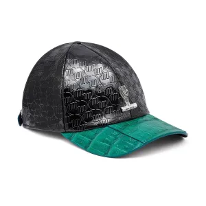 Mauri Cap H65 Men's Black & Leaf Green Exotic Crocodile / Patent Embossed Leather Hat (MAH1014)