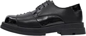 Men Casual Lace-Up Patent Leather Casual Shoes Trendy Thick Bottom Midheel Leather Business Shoes Outdoor Walking Shoes