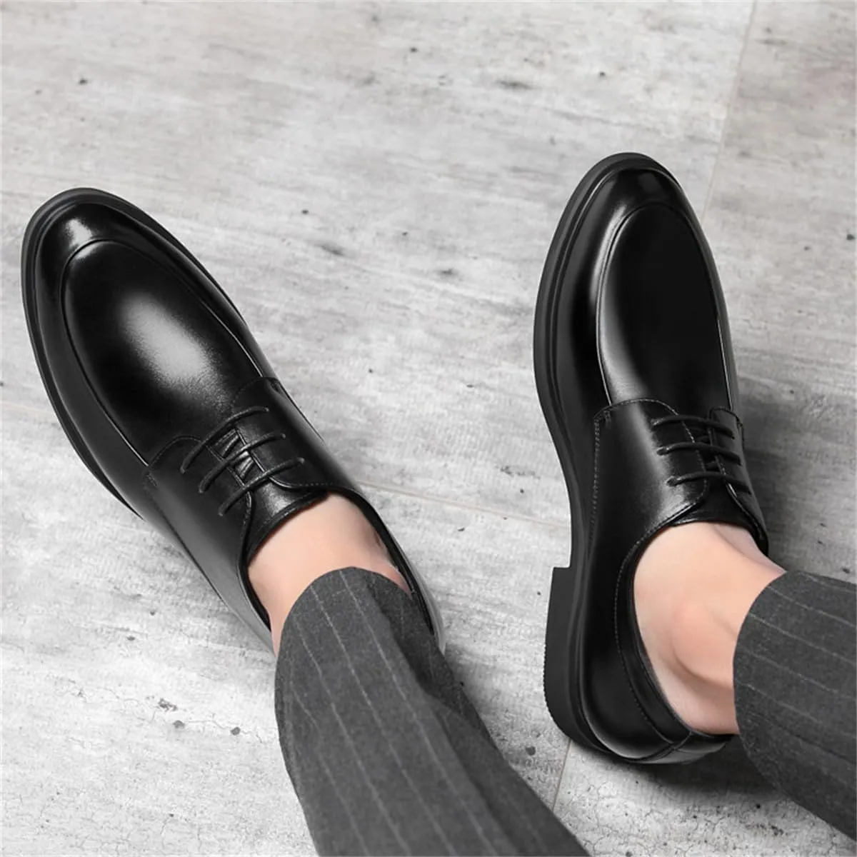 Men Elevator Dress Shoes Lace Up Non-Slip Cap Toe Fashion Height Increasing Shoes Hidden Heel Formal Shoes