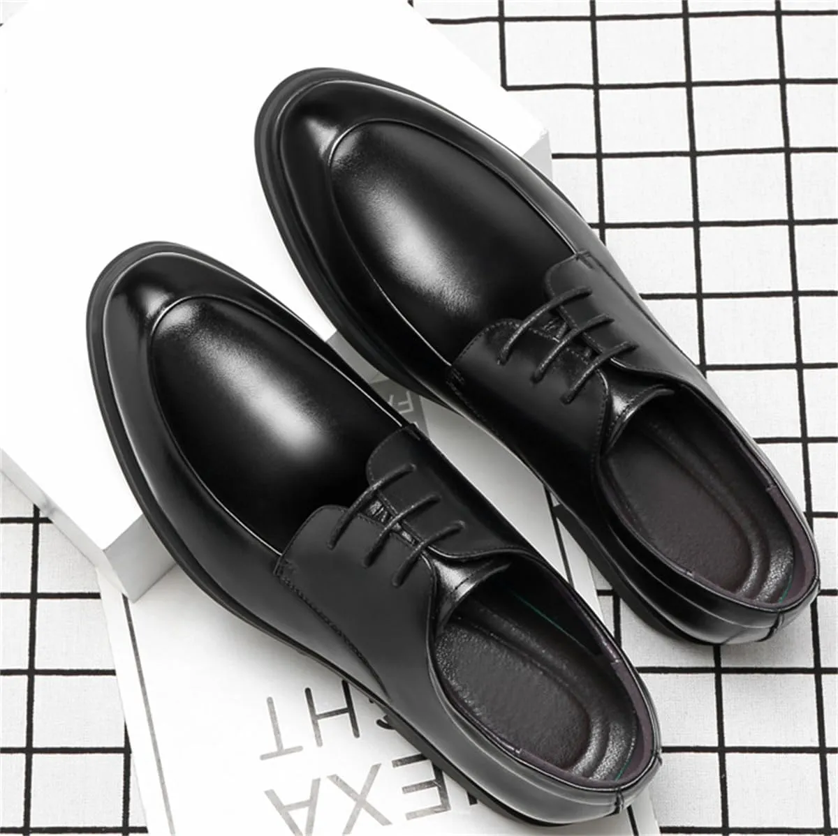 Men Elevator Dress Shoes Lace Up Non-Slip Cap Toe Fashion Height Increasing Shoes Hidden Heel Formal Shoes