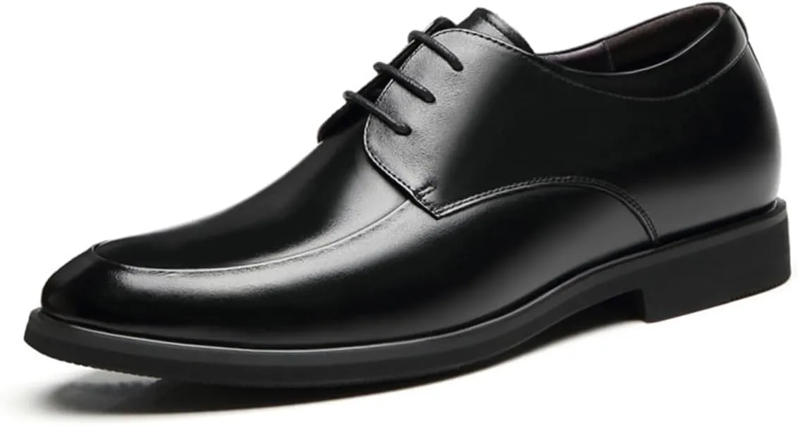 Men Elevator Dress Shoes Lace Up Non-Slip Cap Toe Fashion Height Increasing Shoes Hidden Heel Formal Shoes
