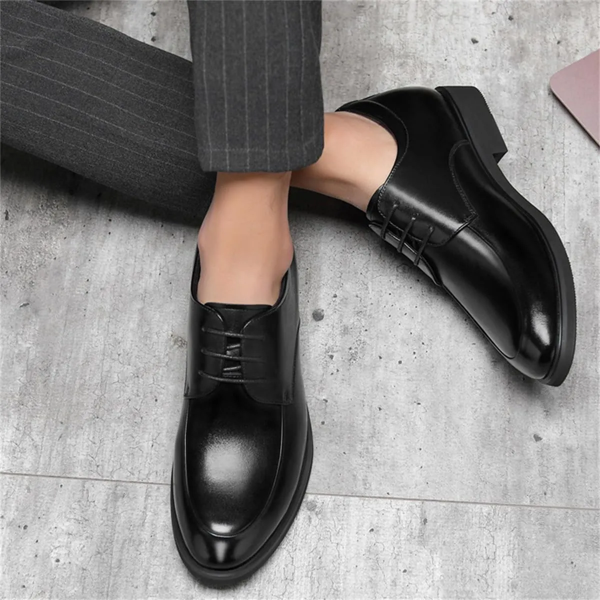 Men Elevator Dress Shoes Lace Up Non-Slip Cap Toe Fashion Height Increasing Shoes Hidden Heel Formal Shoes