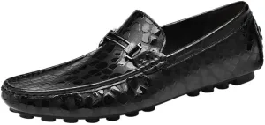 Men Loafers Pu Leather Evening Office Round Toe Anti-Slip Rubber Sole Slip Resistant Block Heel Shoe Slip-on