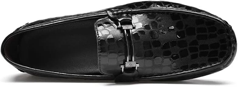Men Loafers Pu Leather Evening Office Round Toe Anti-Slip Rubber Sole Slip Resistant Block Heel Shoe Slip-on