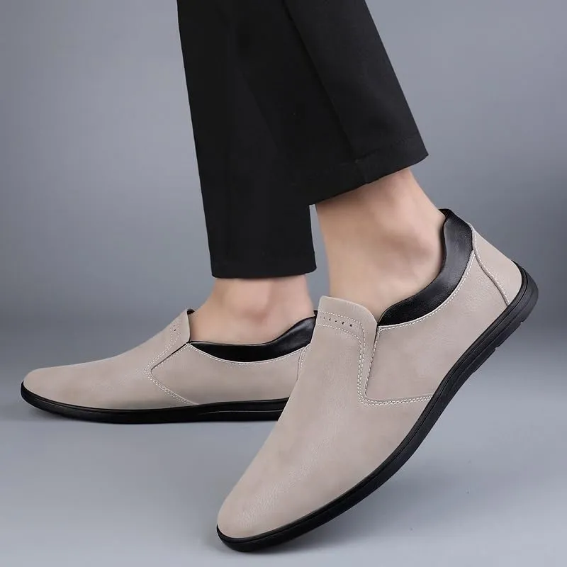 Men Loafers Shoes Suede Vamp Business Tuxedo Solid Color Non Slip Low Top Block Heel Anti-Slip Shoe for Office Party Wedding