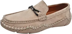 Men Shoes Suede Vamp Comfor Solid Color Anti-Slip Rubber Sole Slip Resistant Block Heel Prom Wedding Slip-on(Beige,8)