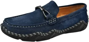 Men Shoes Suede Vamp Comfor Solid Color Anti-Slip Rubber Sole Slip Resistant Block Heel Prom Wedding Slip-on(Blue,10)