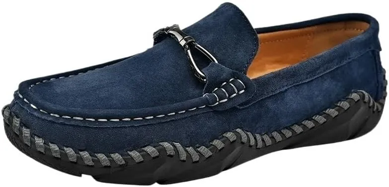 Men Shoes Suede Vamp Comfor Solid Color Anti-Slip Rubber Sole Slip Resistant Block Heel Prom Wedding Slip-on(Blue,10)