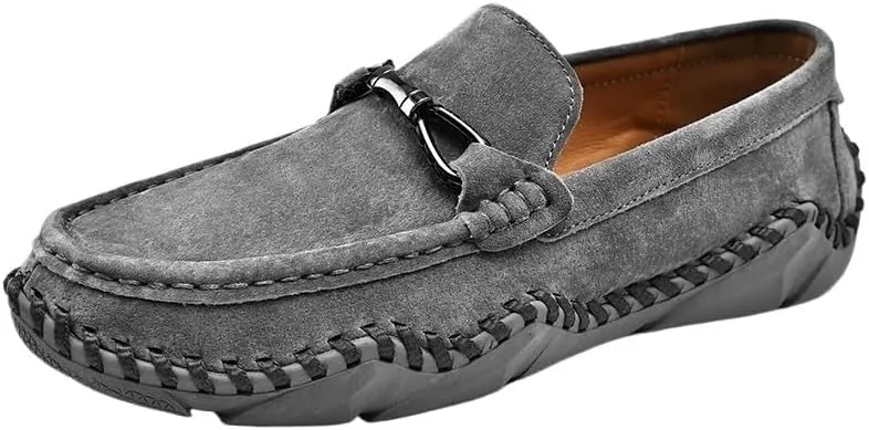 Men Shoes Suede Vamp Comfor Solid Color Anti-Slip Rubber Sole Slip Resistant Block Heel Prom Wedding Slip-on(Gray,6.5)