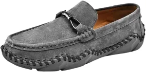 Men Shoes Suede Vamp Comfor Solid Color Anti-Slip Rubber Sole Slip Resistant Block Heel Prom Wedding Slip-on(Gray,6.5)