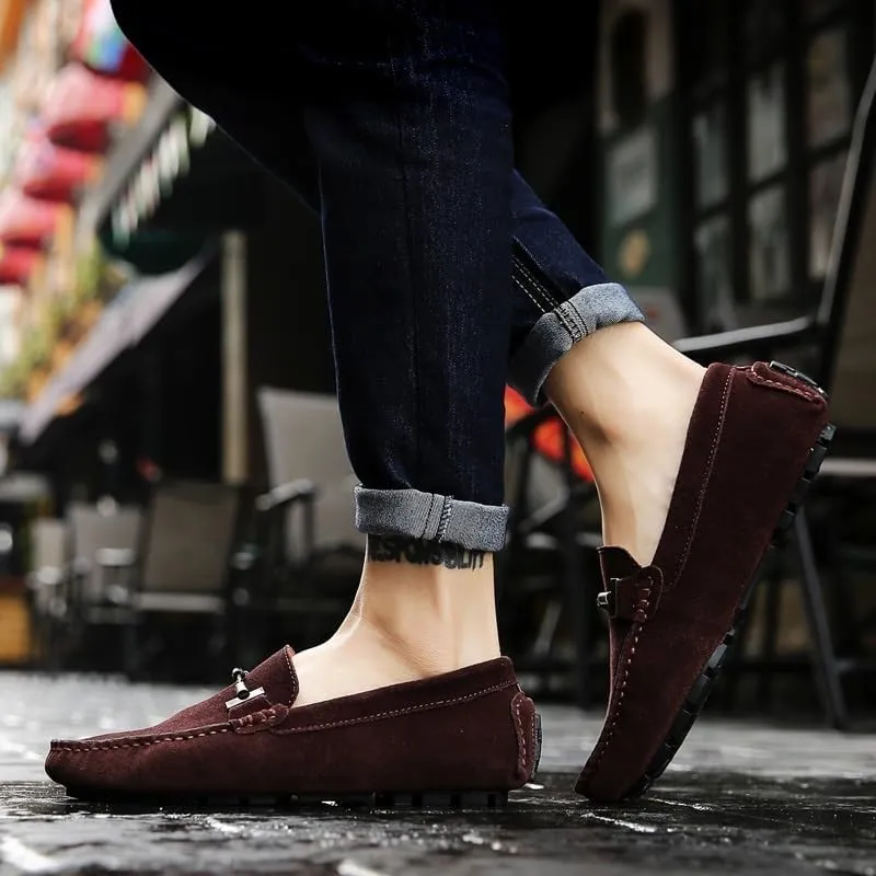Men Shoes Suede Vamp Fashion Round Toe Solid Color Office Anti-Slip Non Slip Rubber Sole Block Heel Low Top Shoe Slip On