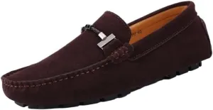 Men Shoes Suede Vamp Fashion Round Toe Solid Color Office Anti-Slip Non Slip Rubber Sole Block Heel Low Top Shoe Slip On