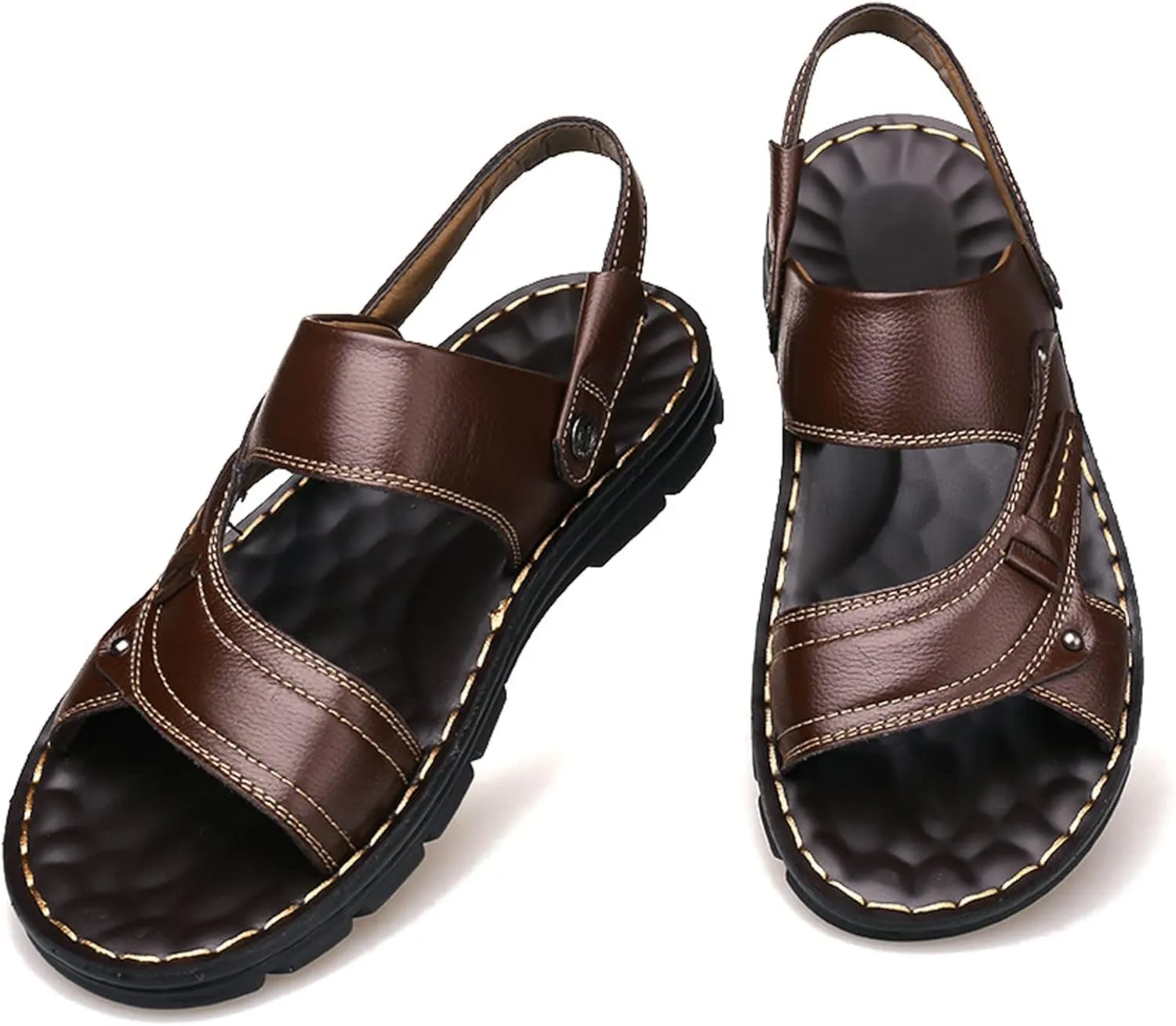 Men Summer Casual Leather Sandals Beach Shoes Slip Scallop Leather Sandals