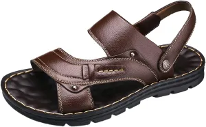 Men Summer Casual Leather Sandals Beach Shoes Slip Scallop Leather Sandals