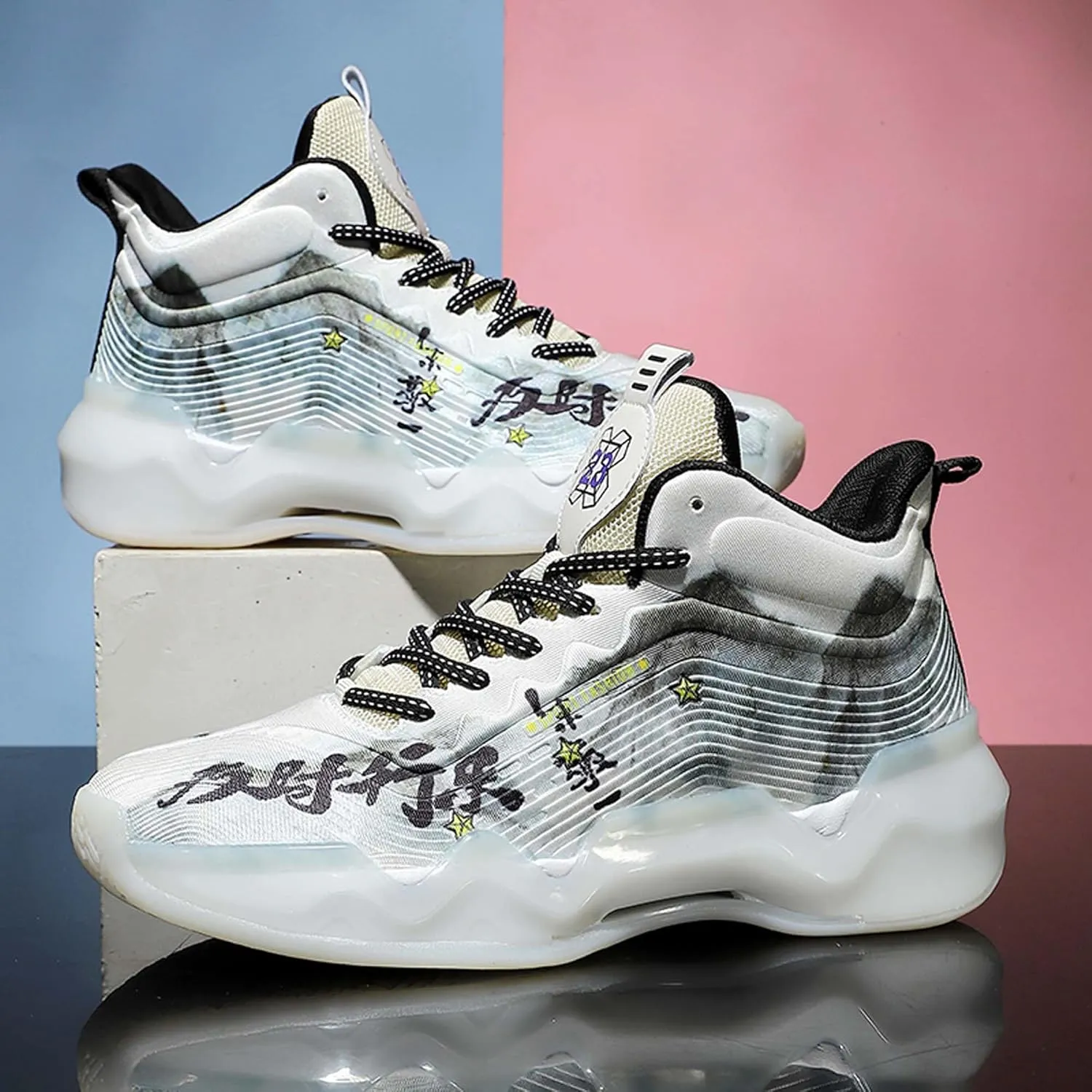 Mens And Womens Mid Top Lace Up Basketball Sneakers Comfortable And Breathable Casual Walking Shoes Anti Slip And Wear Resistant Outdoor Hiking Shoes Lightweight Carrying Wide Tennis Sneakers