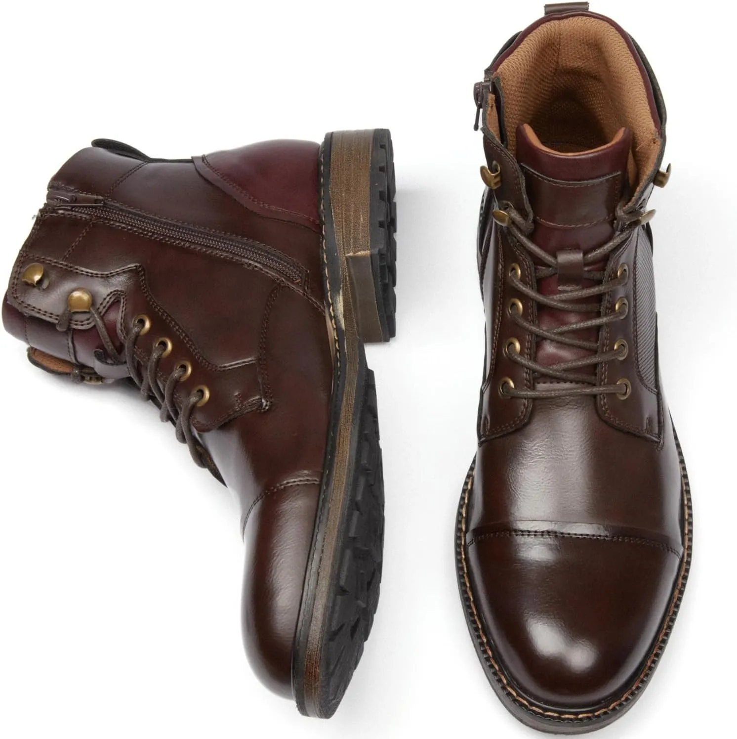 Men's Ankle Boots Motocycle Boots Lace-up Cap Toe Casual Chukka Boots with Side Zipper