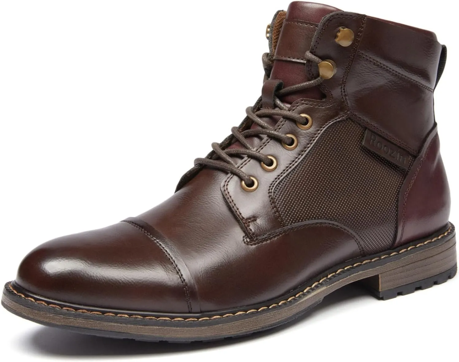 Men's Ankle Boots Motocycle Boots Lace-up Cap Toe Casual Chukka Boots with Side Zipper