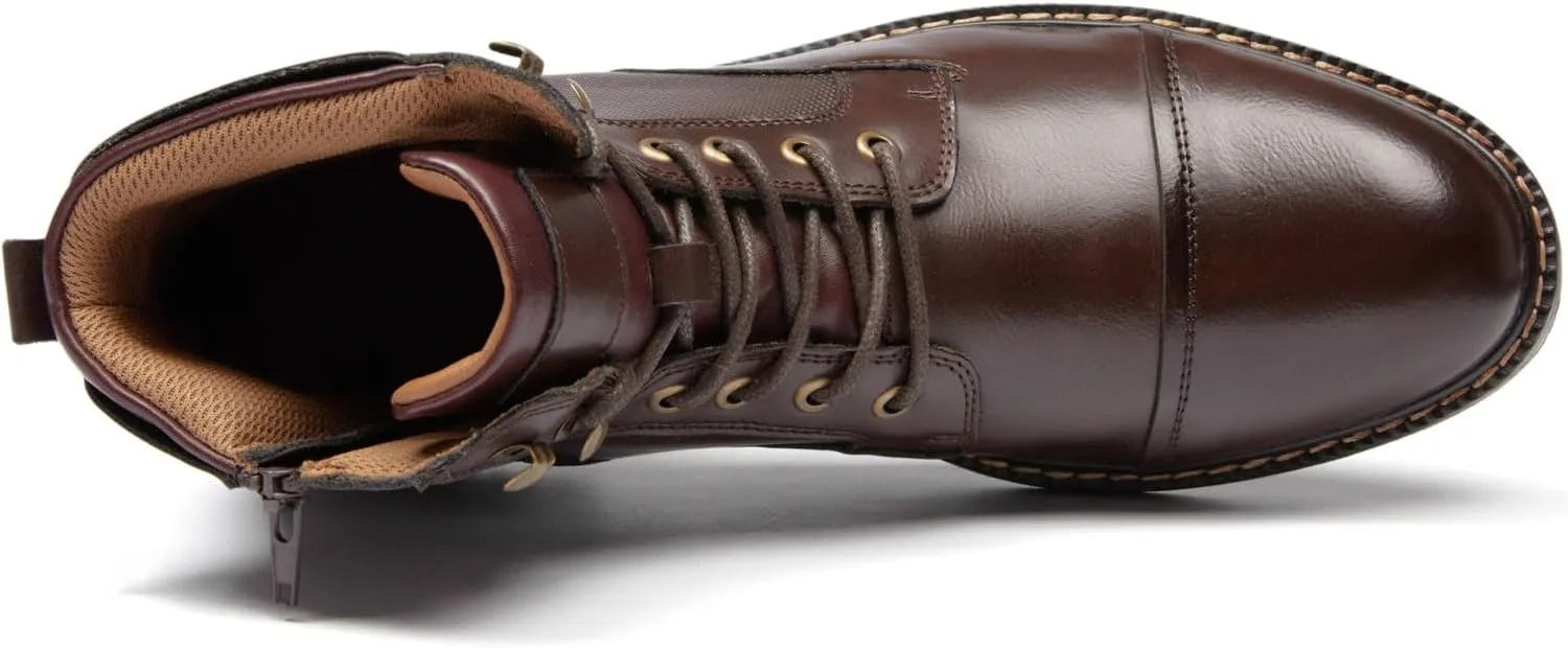 Men's Ankle Boots Motocycle Boots Lace-up Cap Toe Casual Chukka Boots with Side Zipper