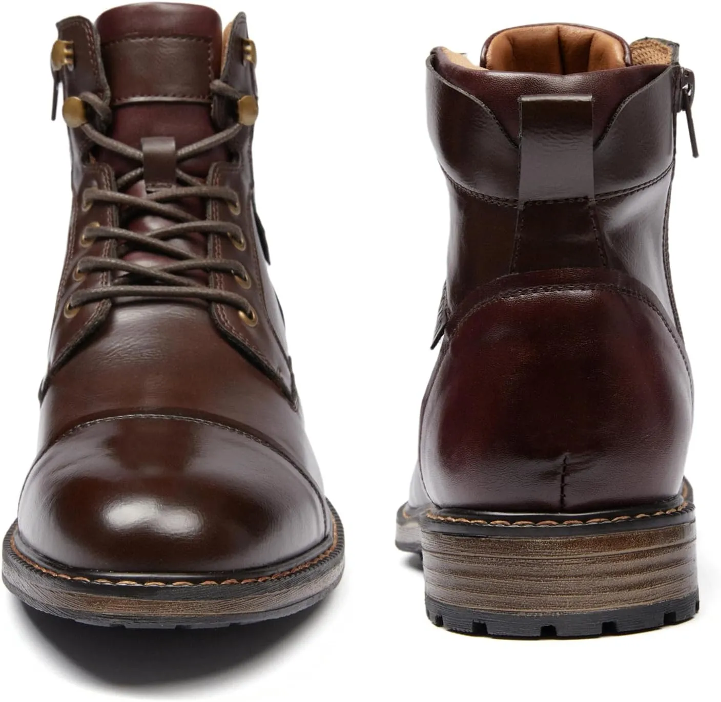 Men's Ankle Boots Motocycle Boots Lace-up Cap Toe Casual Chukka Boots with Side Zipper