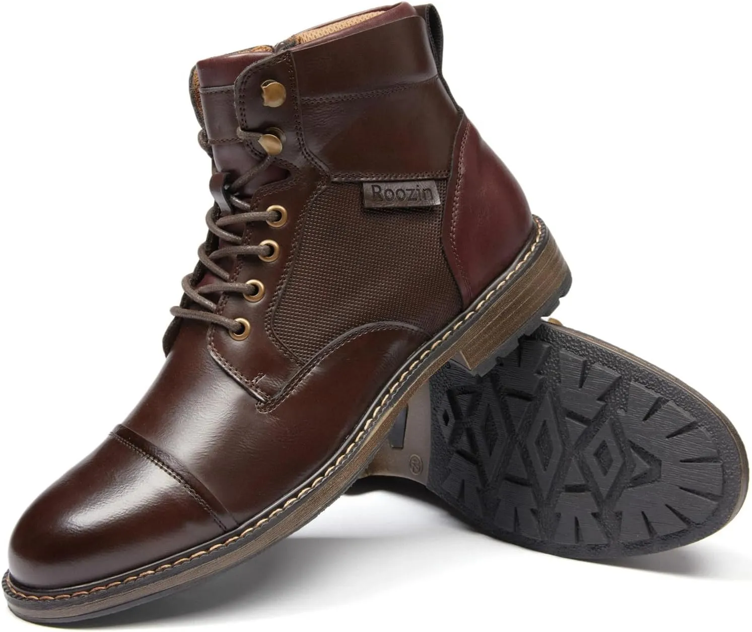 Men's Ankle Boots Motocycle Boots Lace-up Cap Toe Casual Chukka Boots with Side Zipper