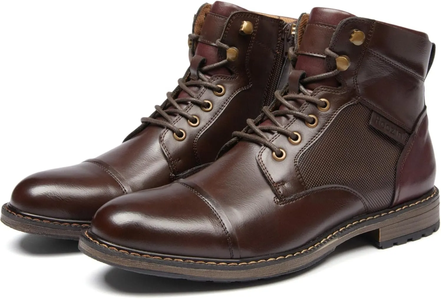 Men's Ankle Boots Motocycle Boots Lace-up Cap Toe Casual Chukka Boots with Side Zipper
