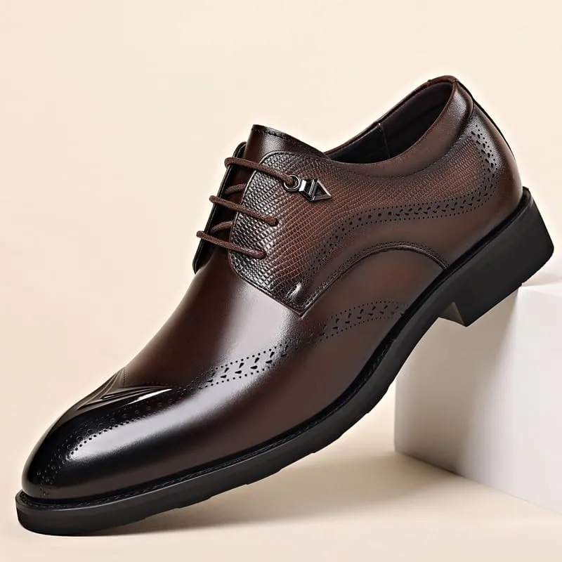 Men's Breathable Business Oxford Derby Mens Genuine Leather Lace Up Oxfords Comfort Wide Round Toe Non-Slip Dress Shoes