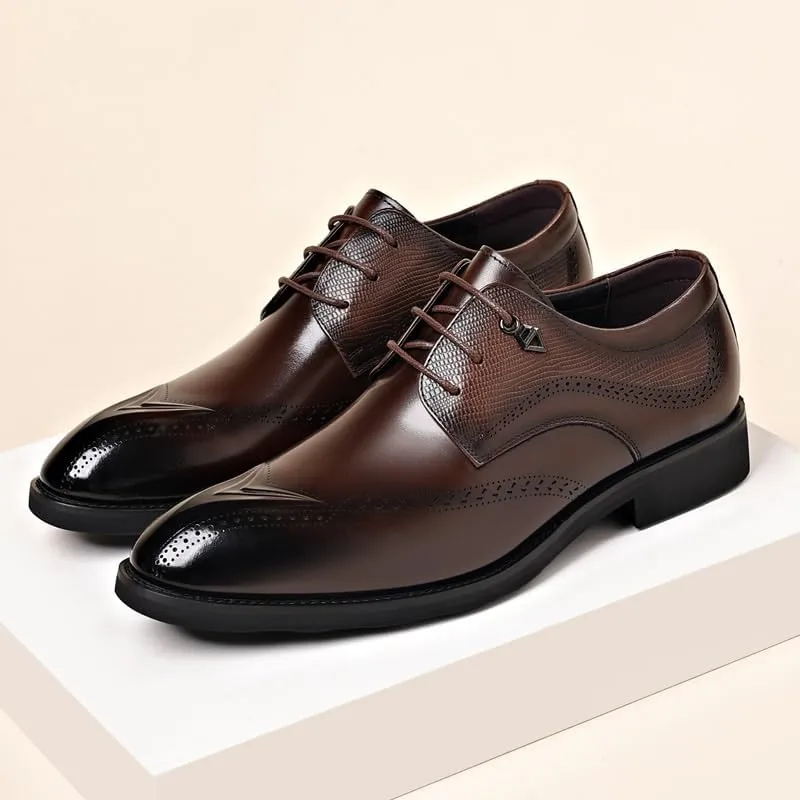 Men's Breathable Business Oxford Derby Mens Genuine Leather Lace Up Oxfords Comfort Wide Round Toe Non-Slip Dress Shoes