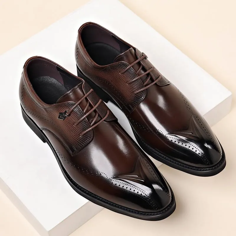 Men's Breathable Business Oxford Derby Mens Genuine Leather Lace Up Oxfords Comfort Wide Round Toe Non-Slip Dress Shoes