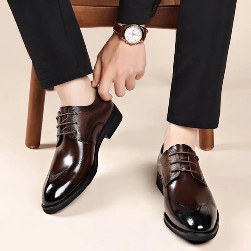 Men's Breathable Business Oxford Derby Mens Genuine Leather Lace Up Oxfords Comfort Wide Round Toe Non-Slip Dress Shoes