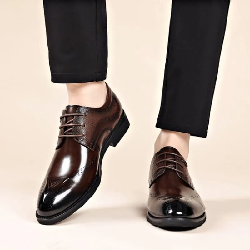 Men's Breathable Business Oxford Derby Mens Genuine Leather Lace Up Oxfords Comfort Wide Round Toe Non-Slip Dress Shoes