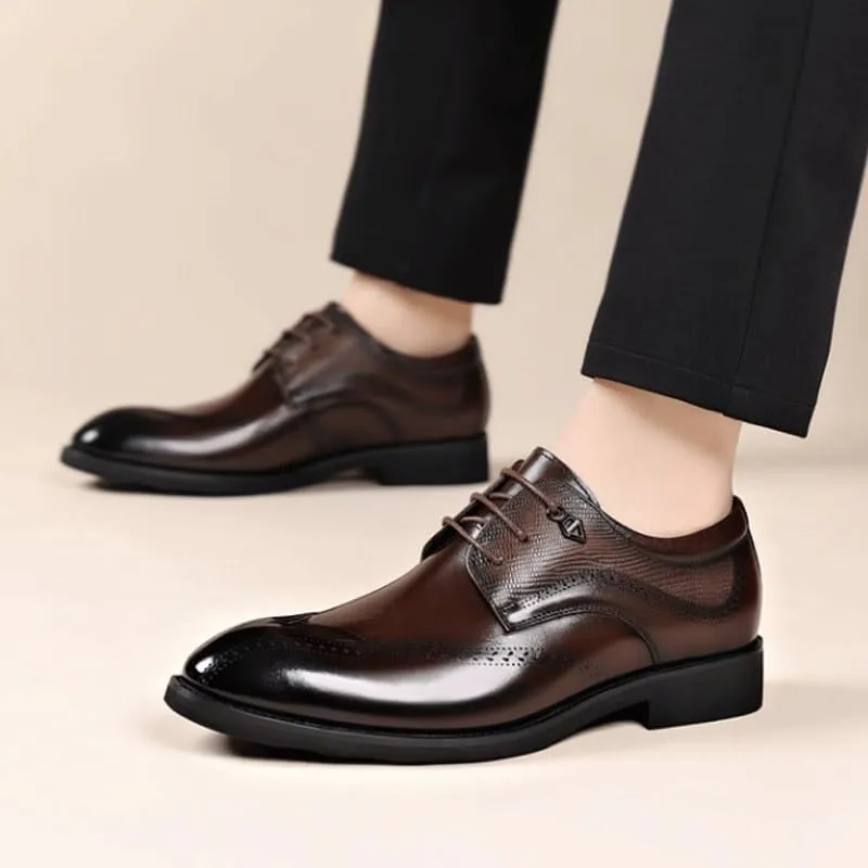 Men's Breathable Business Oxford Derby Mens Genuine Leather Lace Up Oxfords Comfort Wide Round Toe Non-Slip Dress Shoes