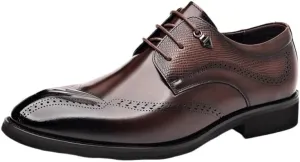 Men's Breathable Business Oxford Derby Mens Genuine Leather Lace Up Oxfords Comfort Wide Round Toe Non-Slip Dress Shoes