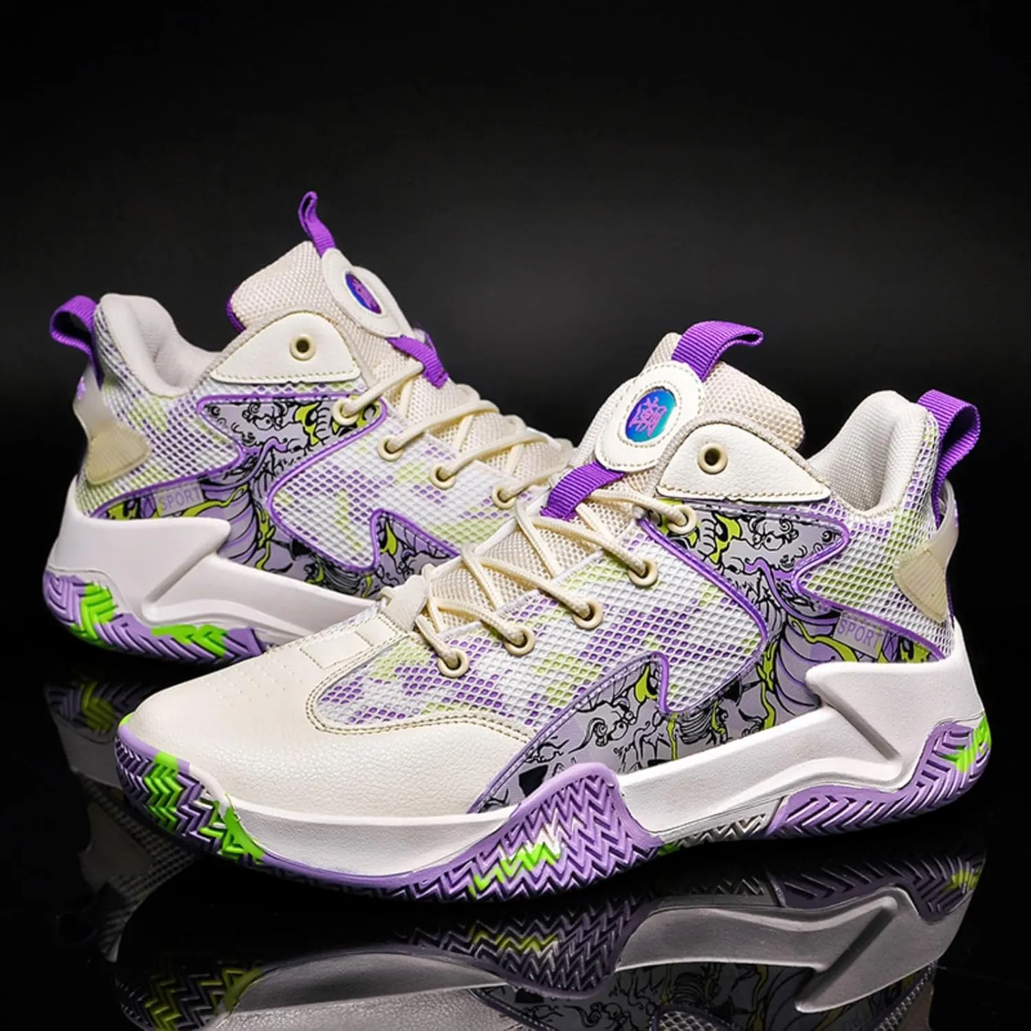 Mens Breathable Mesh Lace Up Basketball Shoes Fashion High-Top Non-Slip Sneakers Casual Gym Sports Tennis Jogging Shoes