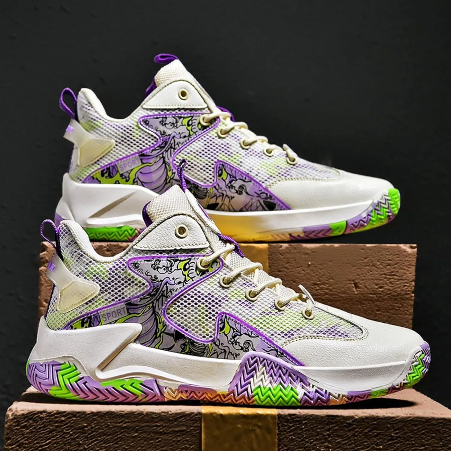 Mens Breathable Mesh Lace Up Basketball Shoes Fashion High-Top Non-Slip Sneakers Casual Gym Sports Tennis Jogging Shoes