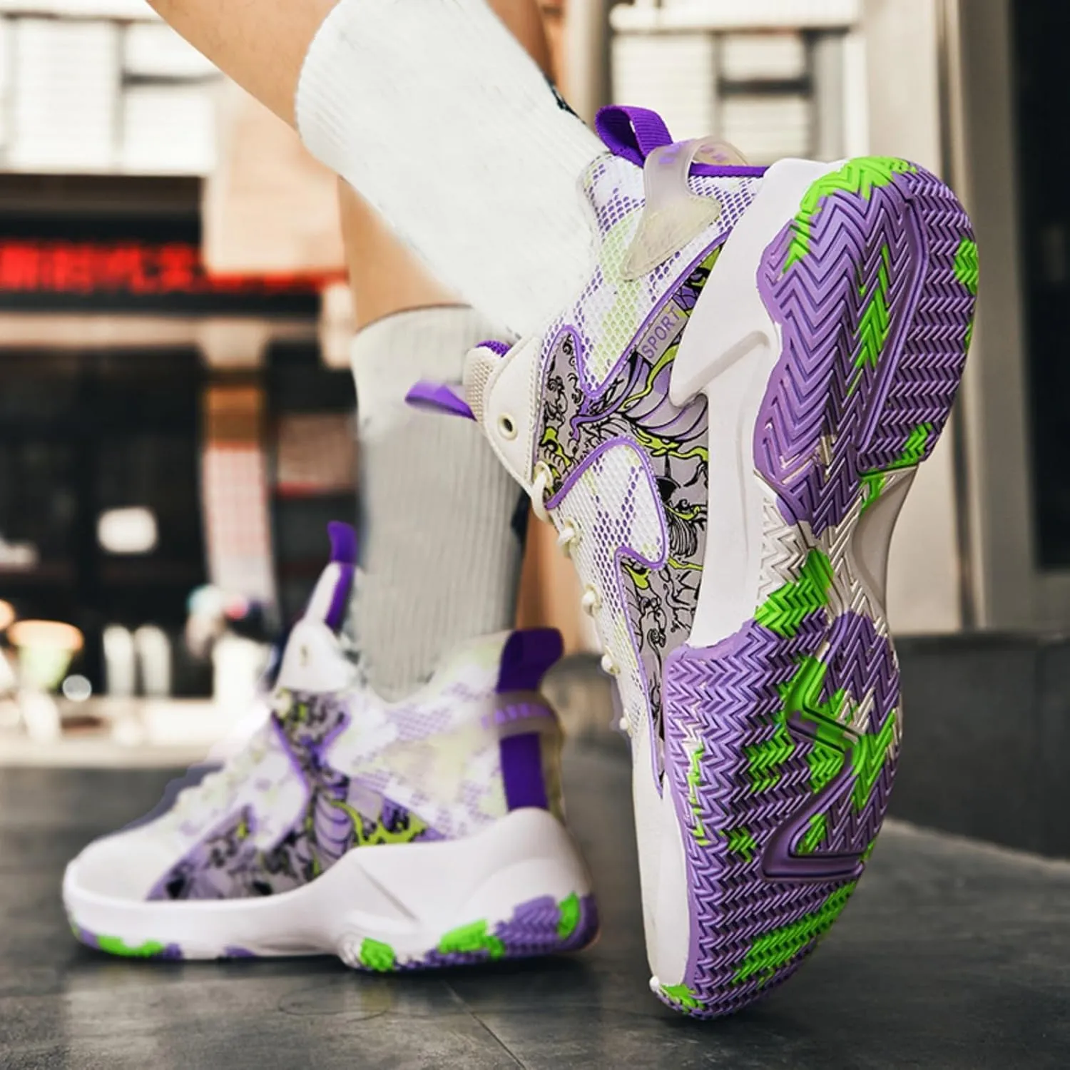 Mens Breathable Mesh Lace Up Basketball Shoes Fashion High-Top Non-Slip Sneakers Casual Gym Sports Tennis Jogging Shoes