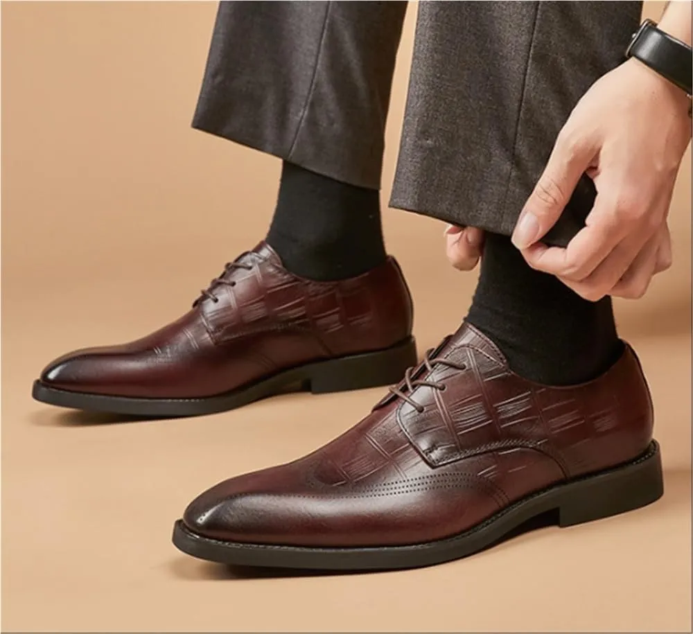 Mens Brogue Derby Dress Shoes Small Square Toe Genuine Leather British Business Formal Shoes Spring Summer Cowhide
