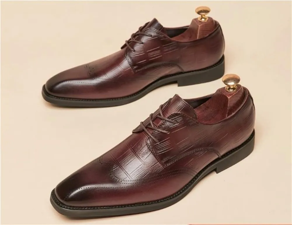 Mens Brogue Derby Dress Shoes Small Square Toe Genuine Leather British Business Formal Shoes Spring Summer Cowhide