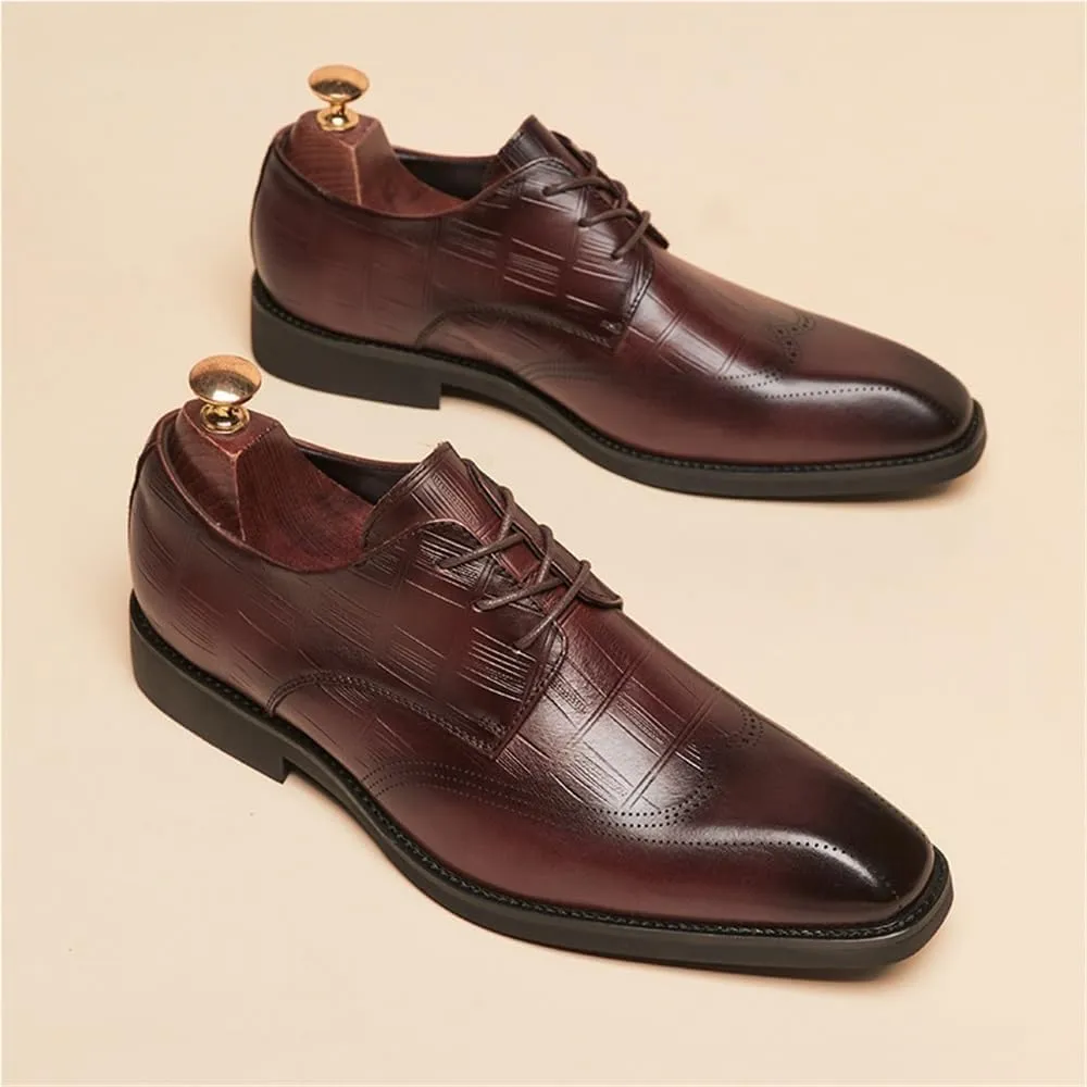 Mens Brogue Derby Dress Shoes Small Square Toe Genuine Leather British Business Formal Shoes Spring Summer Cowhide