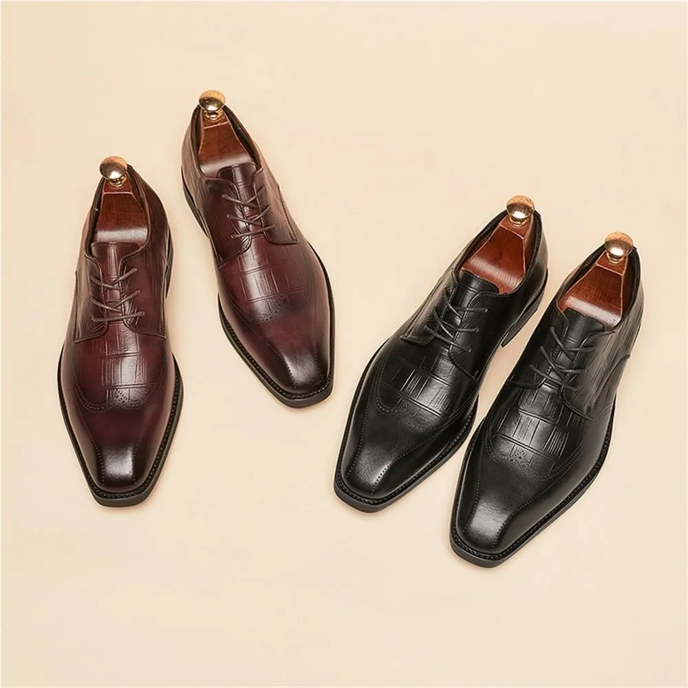 Mens Brogue Derby Dress Shoes Small Square Toe Genuine Leather British Business Formal Shoes Spring Summer Cowhide