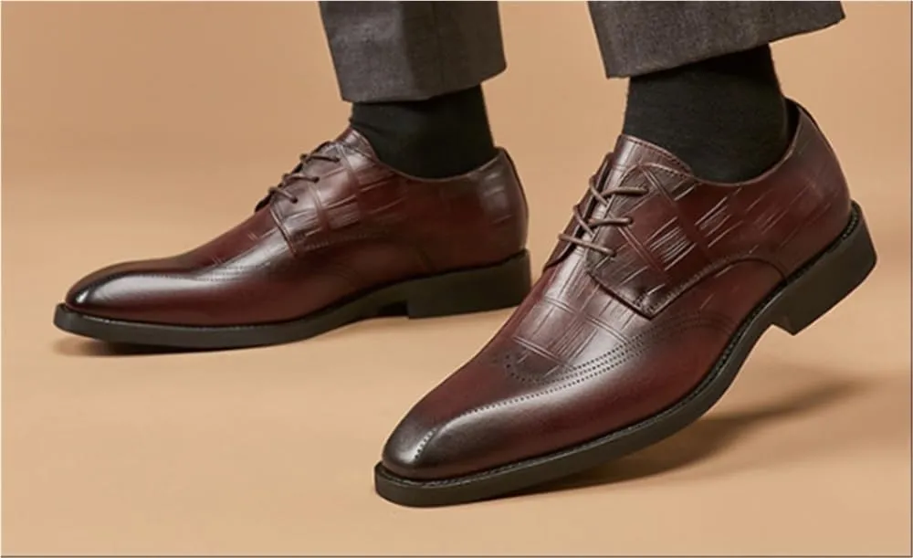 Mens Brogue Derby Dress Shoes Small Square Toe Genuine Leather British Business Formal Shoes Spring Summer Cowhide