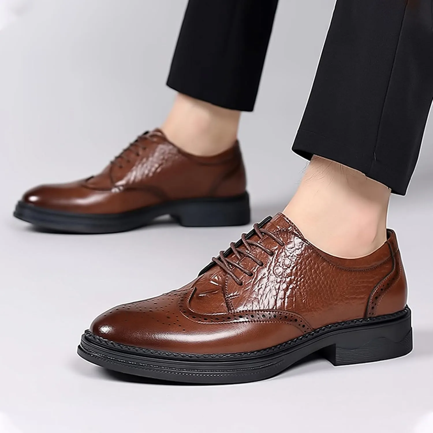 Men's Brogue Oxford Shoes Formal Shoes,Casual Business Leather Carved Lace Up Wingtip Dress Shoes Slip On Derby Shoes