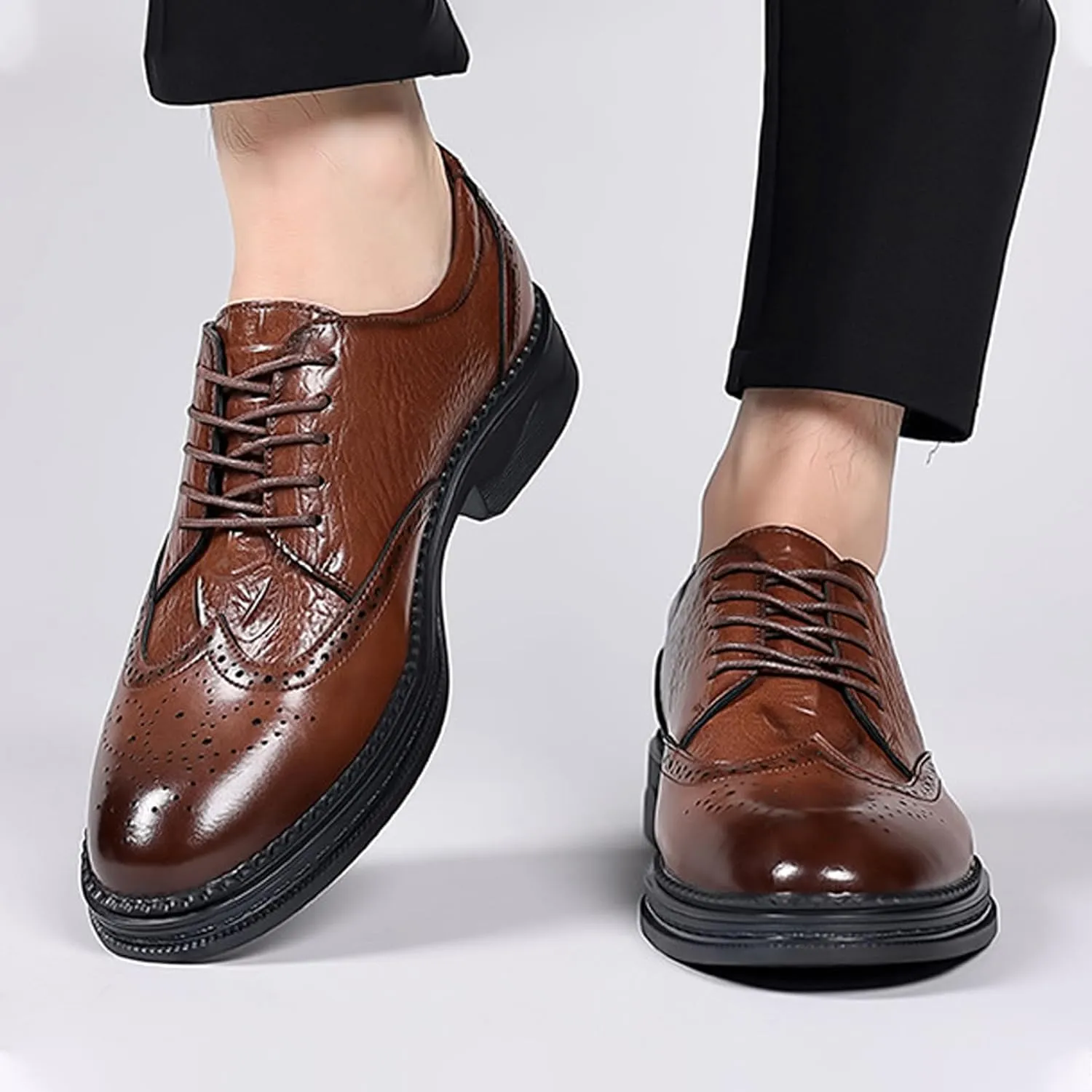 Men's Brogue Oxford Shoes Formal Shoes,Casual Business Leather Carved Lace Up Wingtip Dress Shoes Slip On Derby Shoes