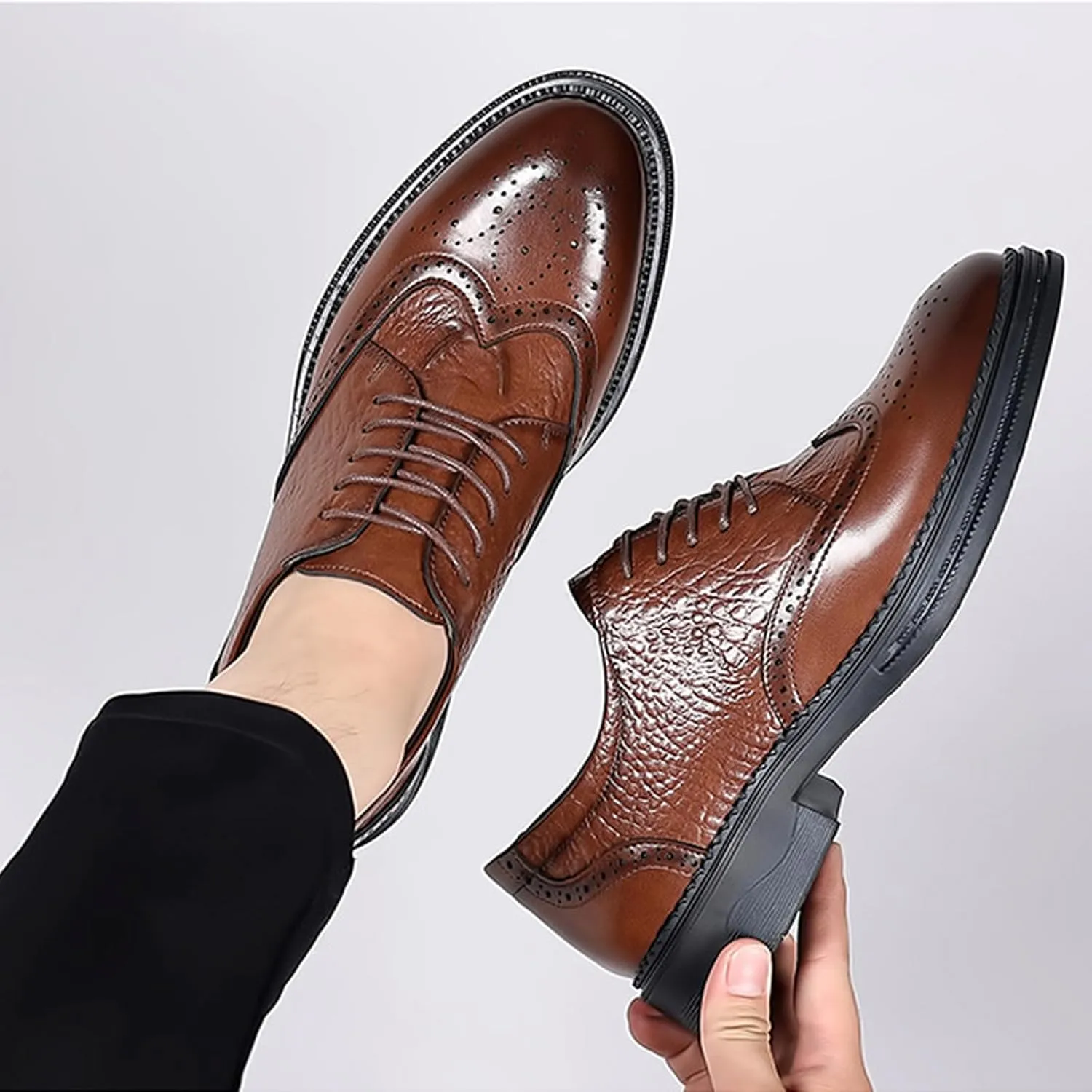 Men's Brogue Oxford Shoes Formal Shoes,Casual Business Leather Carved Lace Up Wingtip Dress Shoes Slip On Derby Shoes