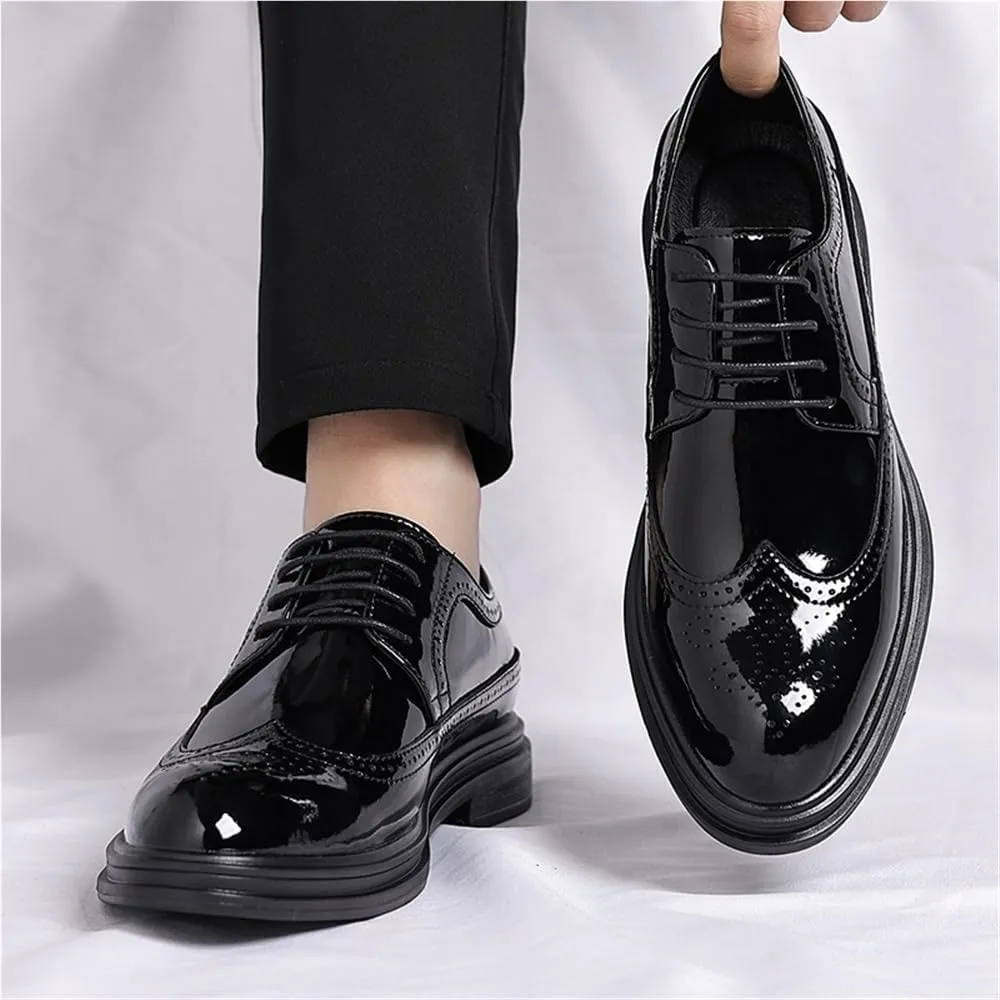Men's Business Dress Shoes Glossy Brogue Carved Youth Formal Shoes Groom Wedding Shoes(7)