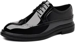 Men's Business Dress Shoes Glossy Brogue Carved Youth Formal Shoes Groom Wedding Shoes(7)