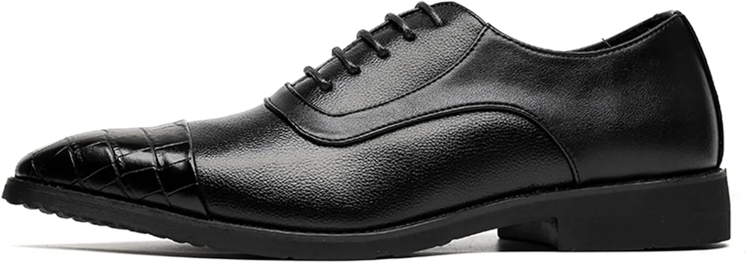 Men's Cap Toe Dress Oxford Shoes Fashion Printed Splicing Leather Lace-up Low Top Business Formal Shoes Casual Derby Oxfords
