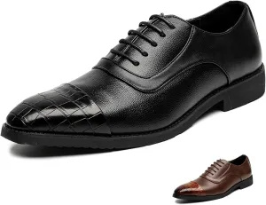 Men's Cap Toe Dress Oxford Shoes Fashion Printed Splicing Leather Lace-up Low Top Business Formal Shoes Casual Derby Oxfords