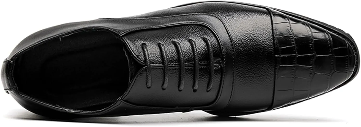 Men's Cap Toe Dress Oxford Shoes Fashion Printed Splicing Leather Lace-up Low Top Business Formal Shoes Casual Derby Oxfords