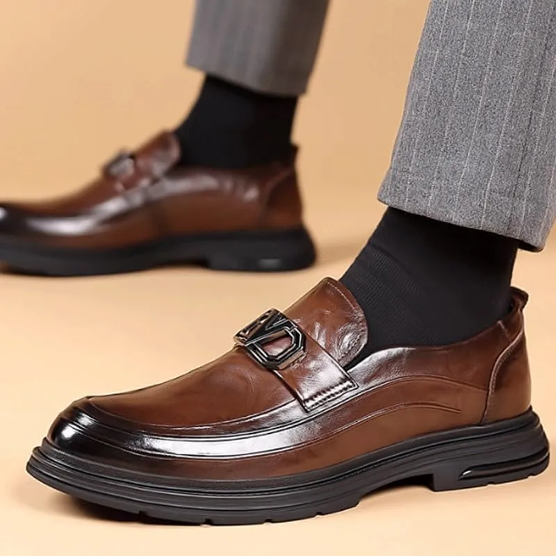 Men's Casual Genuine Leather Flats Soft Driving Walking Loafer Shoes Mens Genuine Leather Lace-Up Vintage Oxfords