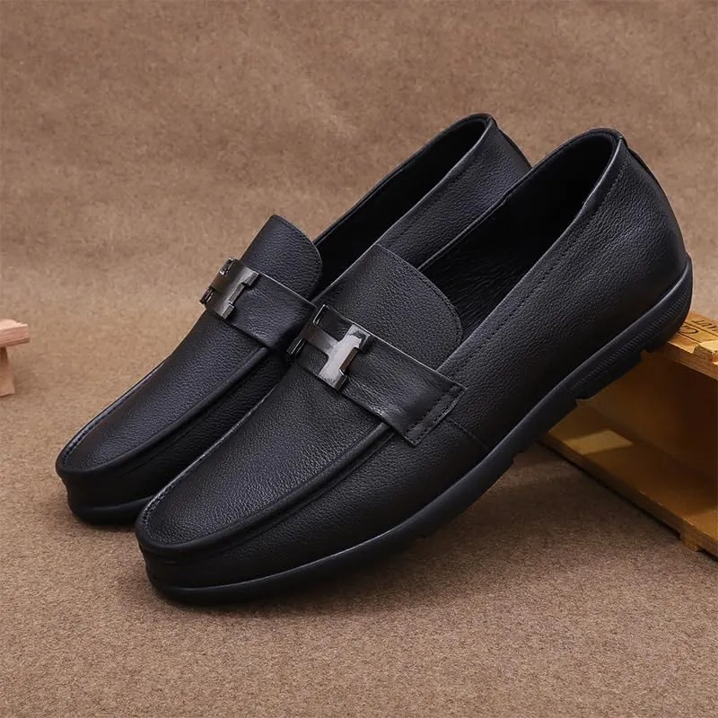 Men's Casual Genuine Leather Flats Soft Driving Walking Loafer Shoes Mens Genuine Leather Platform Slip-On Oxfords